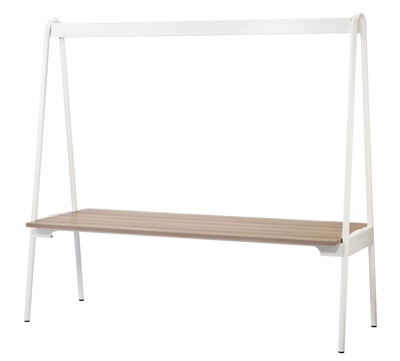 商品画像：スタンダードタイプ（天板高H720mm）。フレームカラーはサテンホワイト、天板カラーはグレイッシュオーク。