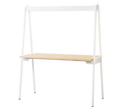 商品画像：ハイタイプ（天板高H1000mm）。フレームカラーはサテンホワイト、天板カラーはナチュラル。