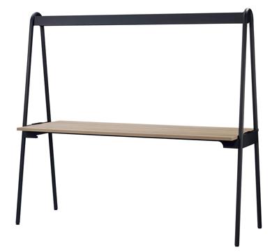 商品画像：ハイタイプ（天板高H1000mm）。フレームカラーはサテンブラック、天板カラーはグレイッシュオーク。