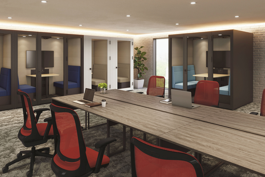 オフィス内をイメージした場所に、デリカブースを設置した画像。